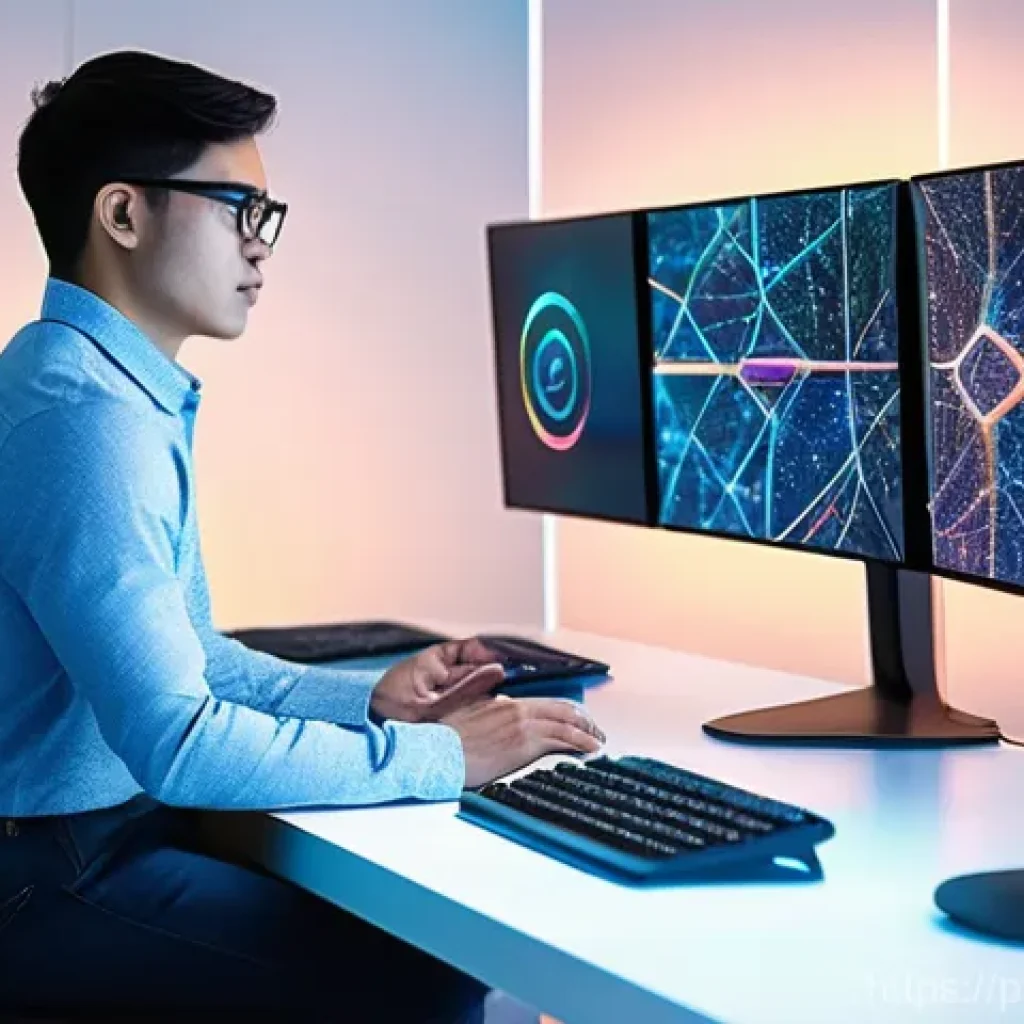 효율적인 신경망 아키텍처 설계 방법론 - **Prompt 1: The AI Innovator's Workspace**
A young, diverse AI developer, male or female, wearin...