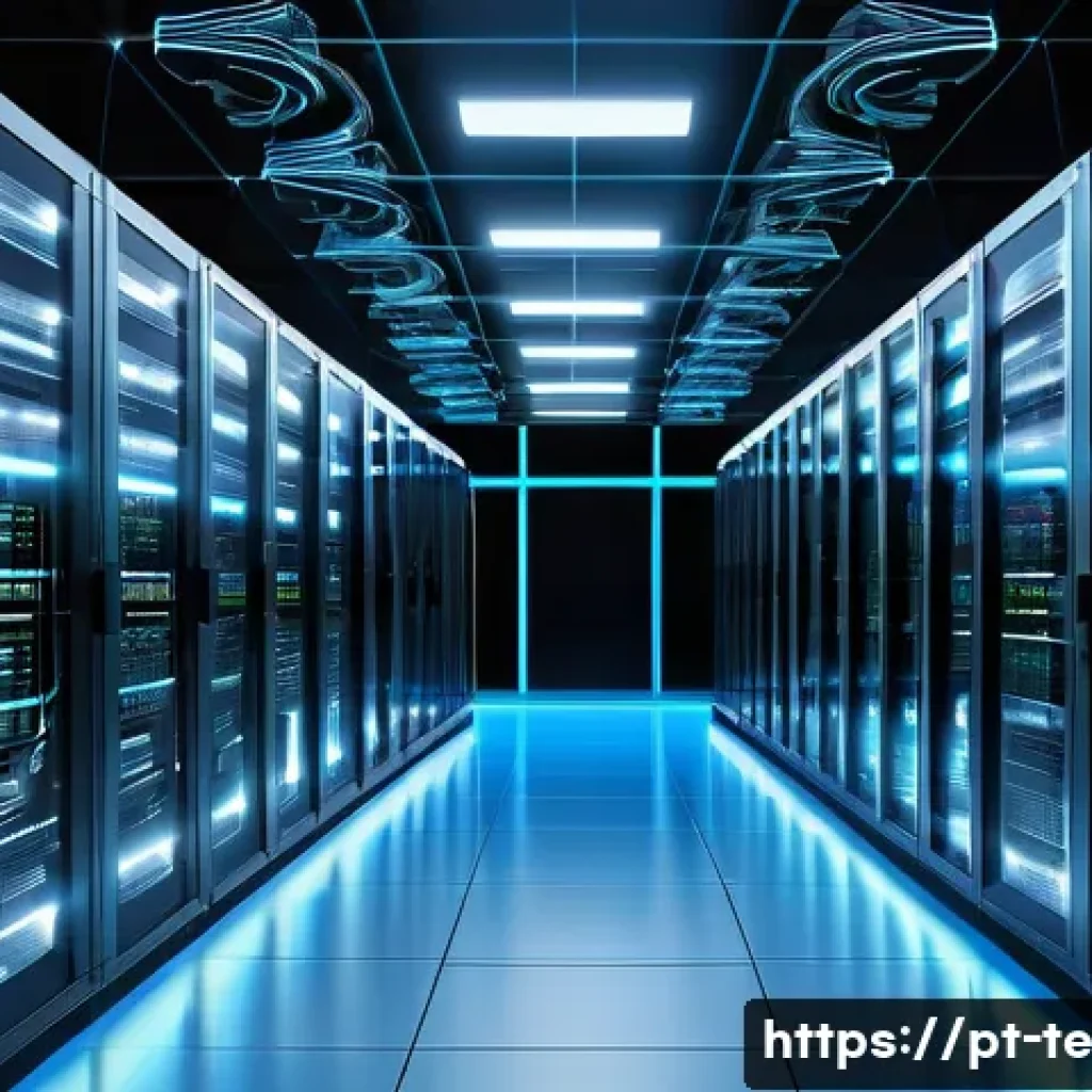 신경망 아키텍처 설계에서의 커뮤니케이션 전략 - A futuristic data center environment illustrating internal communication within deep neural networks...