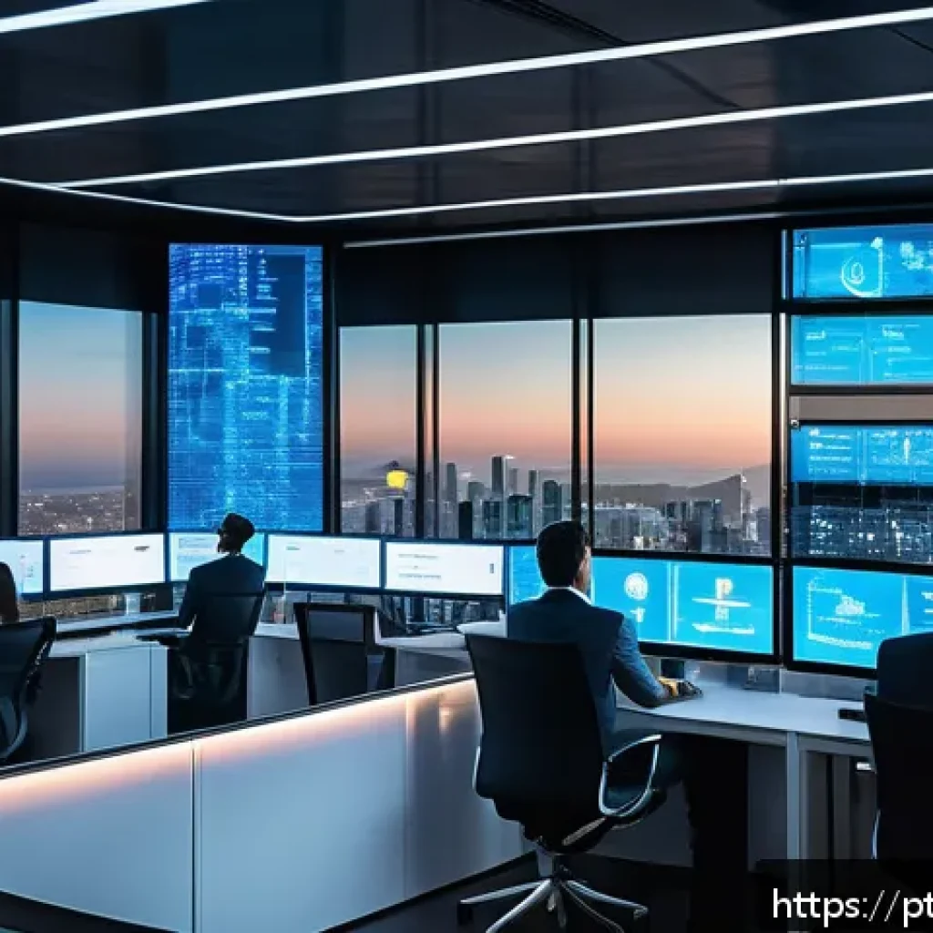 모델의 유연성을 높이는 아키텍처 전략 - A futuristic corporate office environment showcasing a modular AI system displayed on multiple trans...
